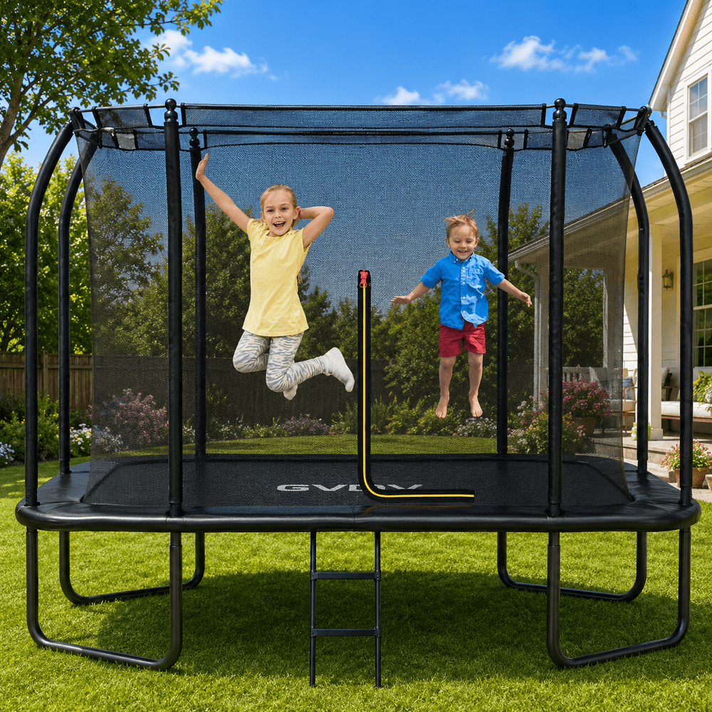 GVDV 7' x 10' Rectangle Outdoor Trampoline with Safety Enclosure: $369.99 GVDV 7' x 10' Rectangle Outdoor Trampoline with Safety Enclosure: $369.99