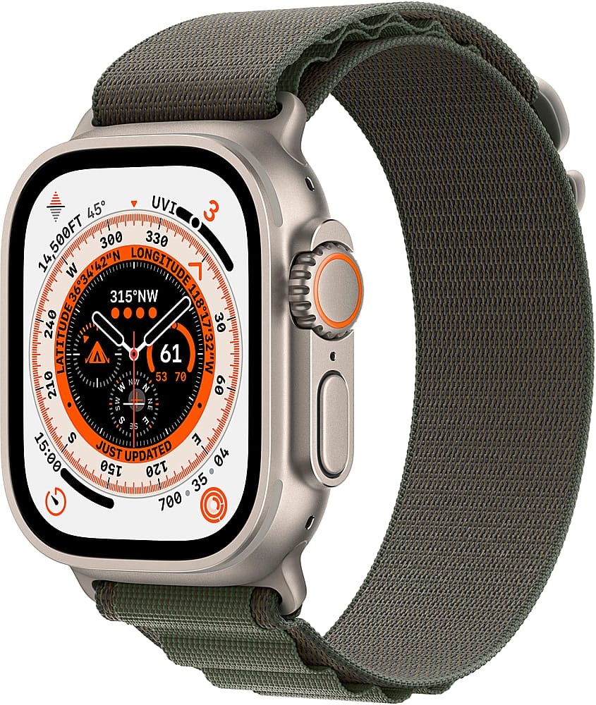 Apple Watch Ultra 49mm Titanium Case with Green Alpine Loop: $299.99 Apple Watch Ultra 49mm Titanium Case with Green Alpine Loop: $299.99