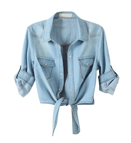 SeekMe Women's Tie-Front Denim Crop Top: $23.98