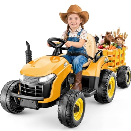 Arbeli 12V 7Ah Kids Ride-On Tractor with Trailer and Remote Control: $159.98