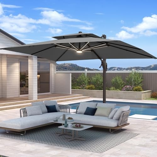 BreezyShade by King 10x13-Foot Cantilever Patio Umbrella with Base and Lights: $509.99 BreezyShade by King 10x13-Foot Cantilever Patio Umbrella with Base and Lights: $509.99