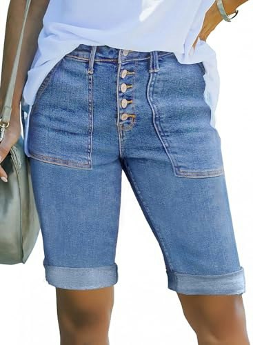 Sidefeel Women's High-Waisted Stretchy Denim Bermuda Shorts: $22.09 Sidefeel Women's High-Waisted Stretchy Denim Bermuda Shorts: $22.09