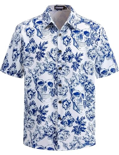 Tixmie Men's Skull Hawaiian Shirt: $14.98