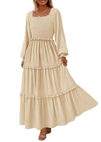 Prettygarden Women's Boho Smocked Long Sleeve Maxi Dress: $36.79
