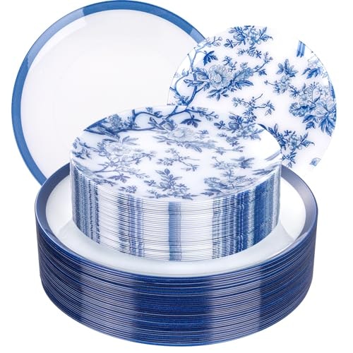 Ejonirinjonir Blue and White Floral Plastic Plates 60-Pack: $35.19 Ejonirinjonir Blue and White Floral Plastic Plates 60-Pack: $35.19