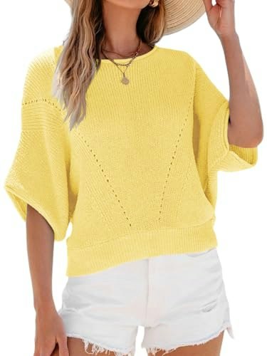 Saodimallsu Women's Batwing Sleeve Knit Crew Neck Pullover: $24.94