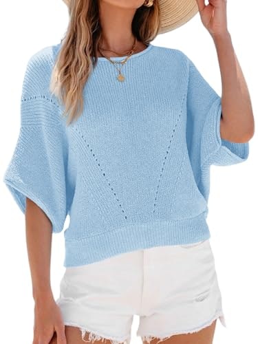 Saodimallsu Women's Batwing Sleeve Knit Crew Neck Pullover: $24.98
