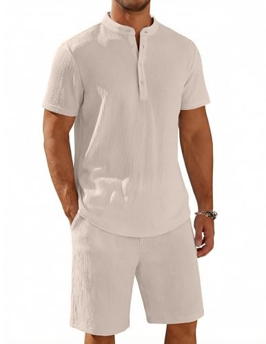 Coofandy Men's Textured Henley Shirt and Shorts 2-Piece Set: $29.98