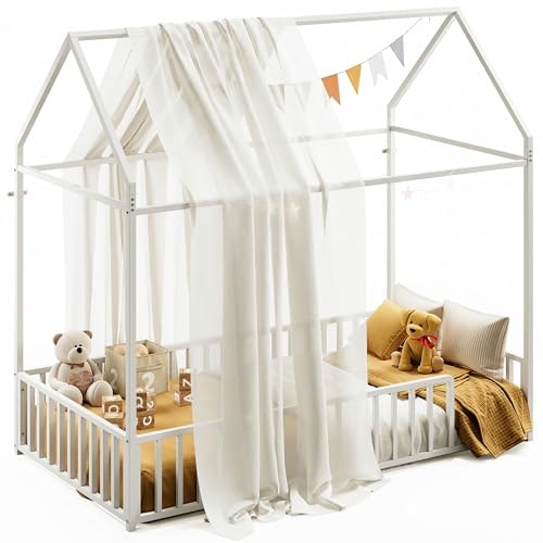 Likimio Twin Floor House Bed with Guardrails: $114.99 Likimio Twin Floor House Bed with Guardrails: $114.99