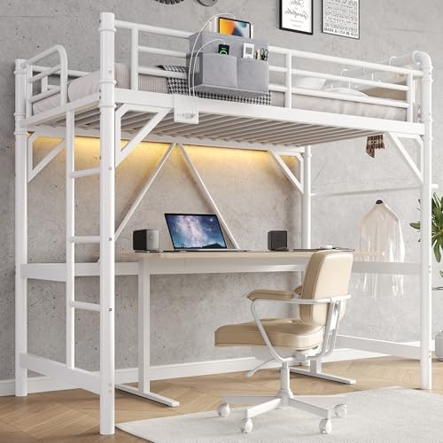 Twin Size Industrial Metal Loft Bed with LED Lights and Charging Station: $170.01 Twin Size Industrial Metal Loft Bed with LED Lights and Charging Station: $170.01