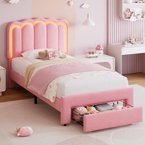 Twin Upholstered LED Platform Bed with Storage Drawer: $143.99 Twin Upholstered LED Platform Bed with Storage Drawer: $143.99