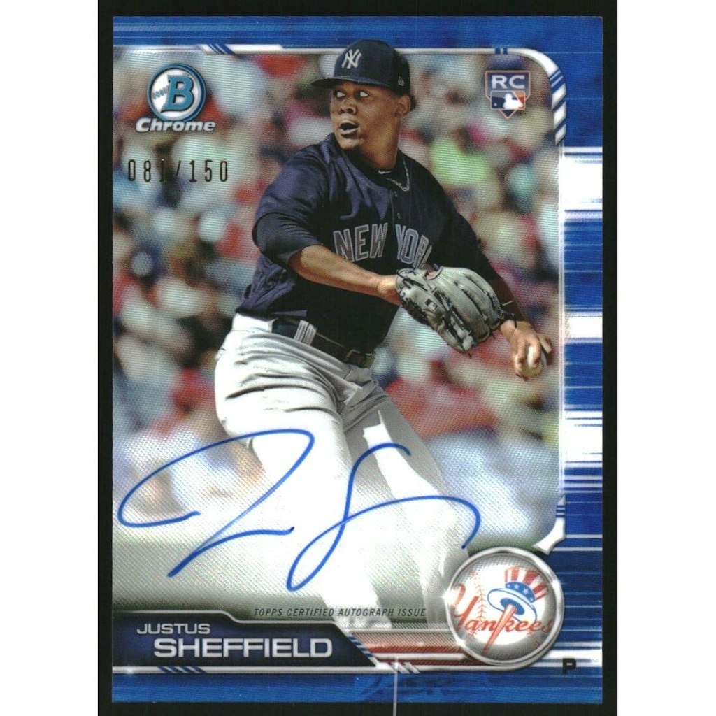 2019 Bowman Chrome Justus Sheffield Rookie Autograph Blue Refractor: $10.80 2019 Bowman Chrome Justus Sheffield Rookie Autograph Blue Refractor: $10.80