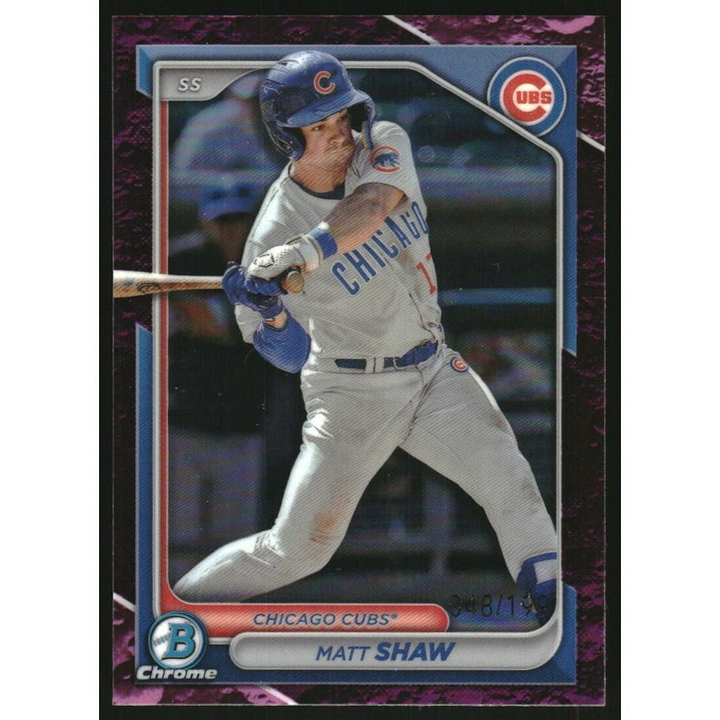 2024 Bowman Chrome Matt Shaw Fuchsia Lunar Refractor Prospect Card: $10.80 2024 Bowman Chrome Matt Shaw Fuchsia Lunar Refractor Prospect Card: $10.80