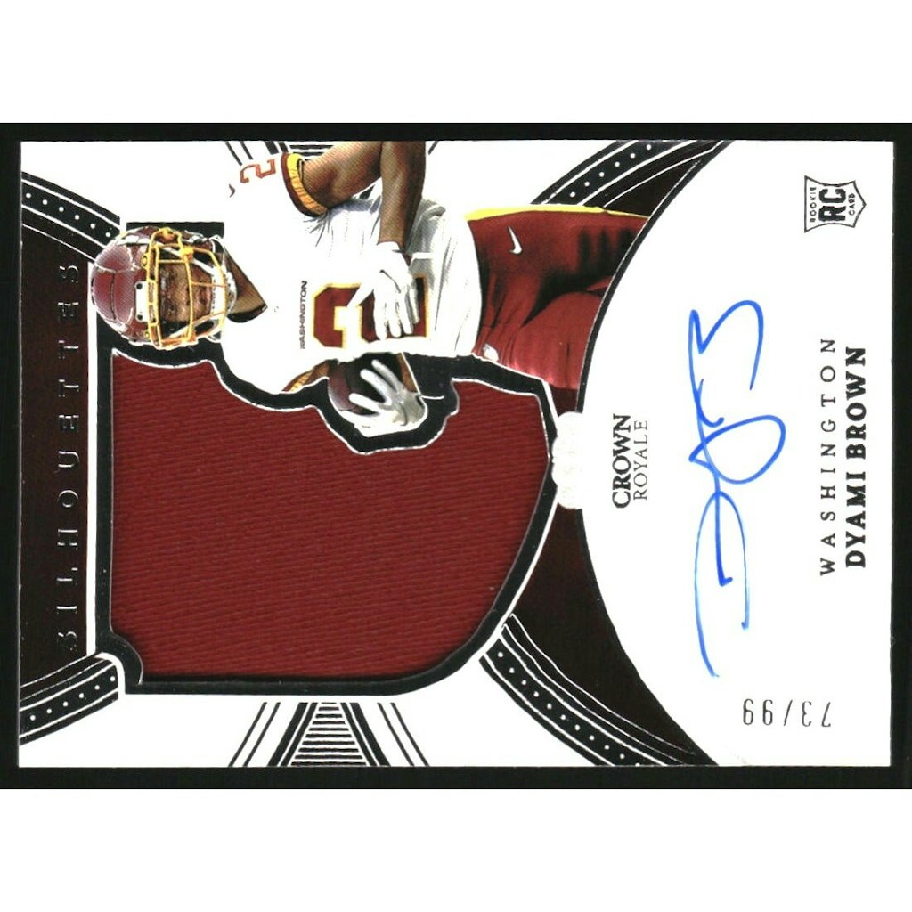Dyami Brown 2021 Panini Chronicles Crown Royale Silhouette Jersey Autograph Card: $22.50 Dyami Brown 2021 Panini Chronicles Crown Royale Silhouette Jersey Autograph Card: $22.50