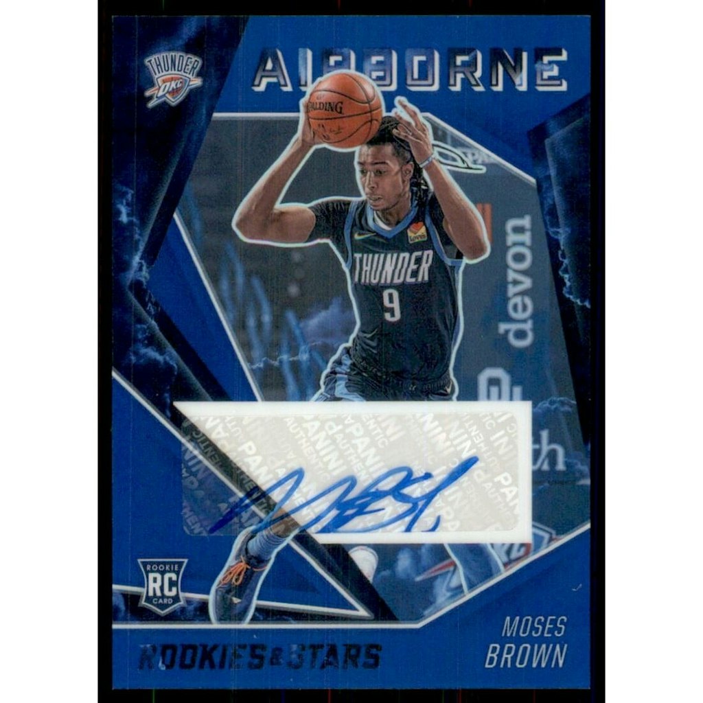 2020-21 Panini Chronicles Moses Brown Airborne Signatures Blue Autograph Card: $18 2020-21 Panini Chronicles Moses Brown Airborne Signatures Blue Autograph Card: $18