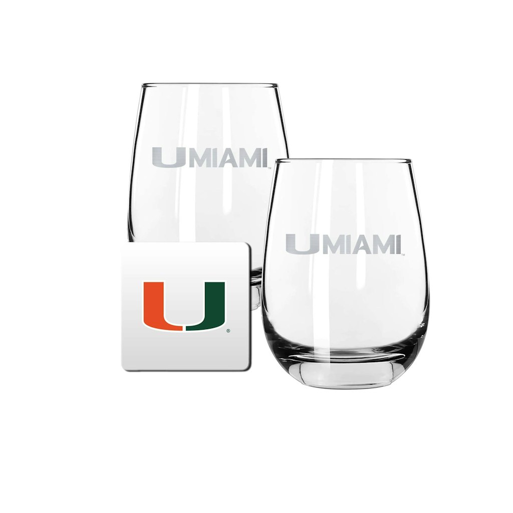 Miami Hurricanes Stemless Wine Glass and Coaster Set: $44.99 Miami Hurricanes Stemless Wine Glass and Coaster Set: $44.99