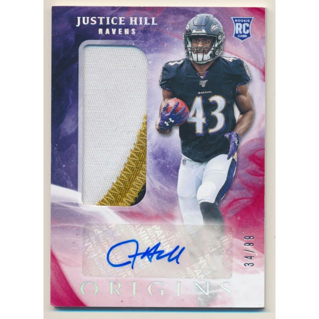 2019 Panini Origins Justice Hill Red Autographed Jersey Card: $18 2019 Panini Origins Justice Hill Red Autographed Jersey Card: $18