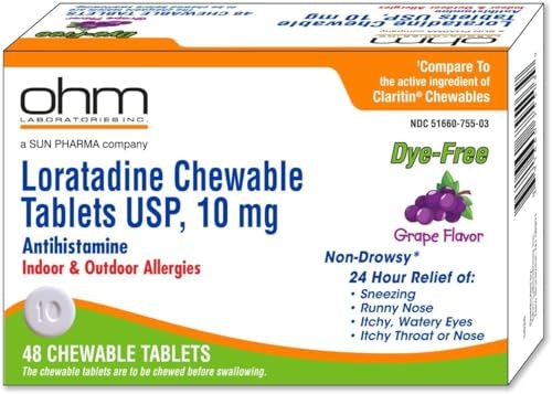Ohm 10mg Loratadine Allergy Relief Chewable Tablets 48-Count: $12.74 Ohm 10mg Loratadine Allergy Relief Chewable Tablets 48-Count: $12.74