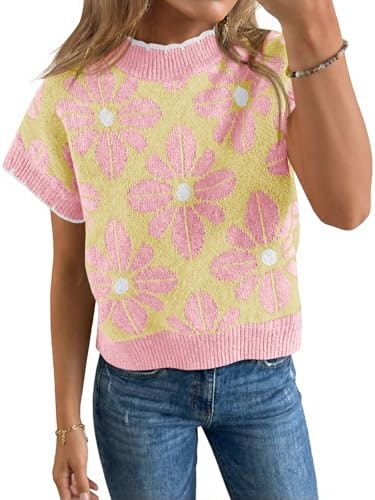 Saodimallsu Women's Floral Short-Sleeve Knit Sweater: $25.49 Saodimallsu Women's Floral Short-Sleeve Knit Sweater: $25.49