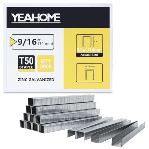 Yeahome 9/16-Inch T50 Heavy Duty Staples 2,000-Count: $8.49 Yeahome 9/16-Inch T50 Heavy Duty Staples 2,000-Count: $8.49