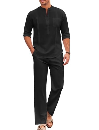 Coofandy Men's 2-Piece Linen Henley Shirt and Pants Set: $36.54 Coofandy Men's 2-Piece Linen Henley Shirt and Pants Set: $36.54