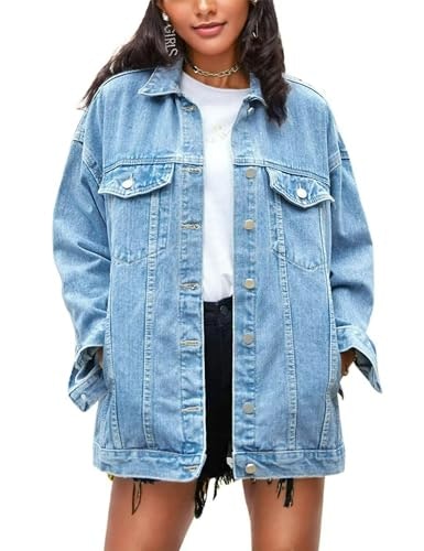 Omoone Women's Oversized Denim Biker Jacket: $39.09 Omoone Women's Oversized Denim Biker Jacket: $39.09