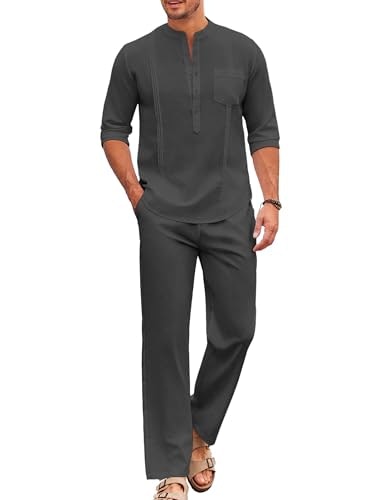 Coofandy Men's Linen Henley Shirt and Pants Lounge Set: $39.98 Coofandy Men's Linen Henley Shirt and Pants Lounge Set: $39.98