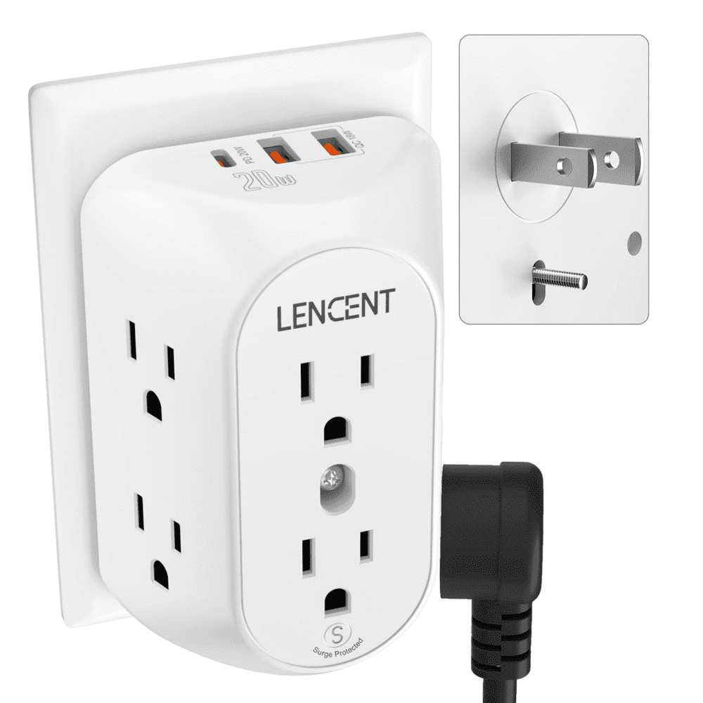 Lencent 3-to-2 Prong Multi Plug Outlet Extender with 20W PD and 2 USB Ports: $19.99
