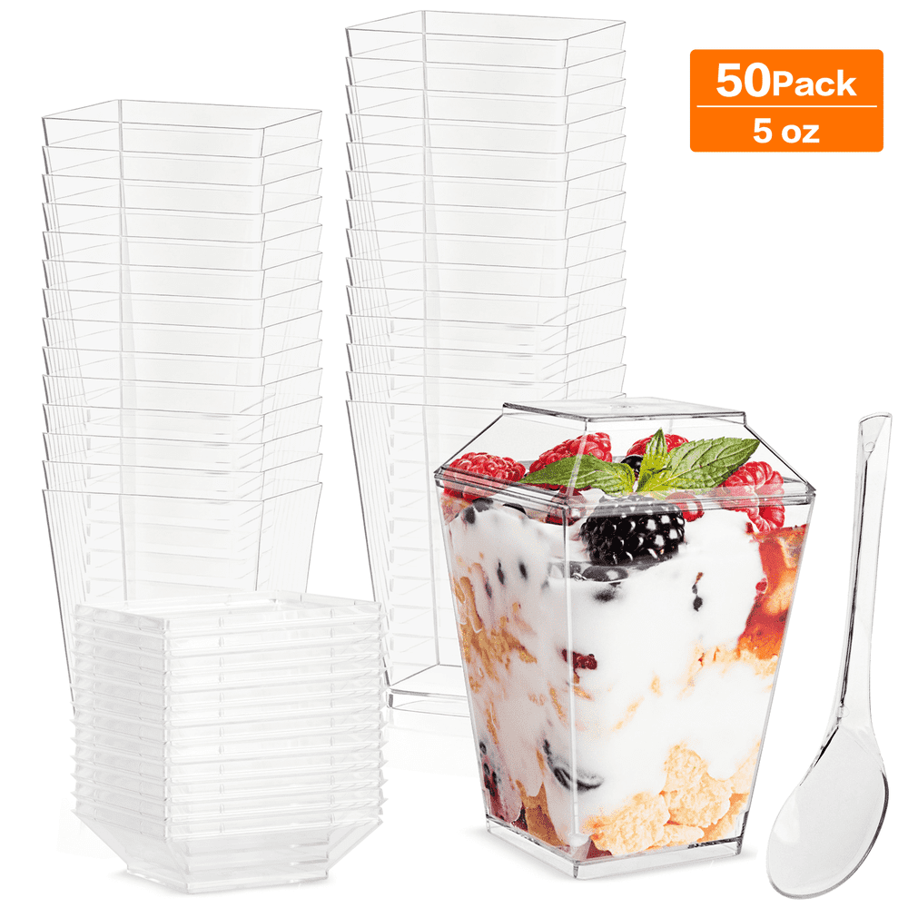 Xueyu 5oz Plastic Dessert Cups with Lids and Spoons 50-Pack: $16.99