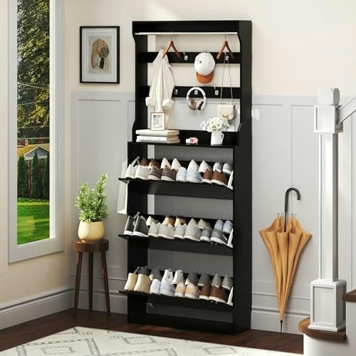 Shoe Cabinet and Hall Tree with 3 Flip Drawers: $127.49