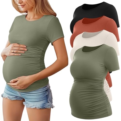 Huukeay Women's Short Sleeve Maternity Tops 4-Pack: $31.99 Huukeay Women's Short Sleeve Maternity Tops 4-Pack: $31.99