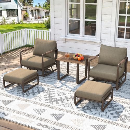 Maison Backyards 5-Piece Aluminum Swivel Rocking Chair and Ottoman Set: $220.99