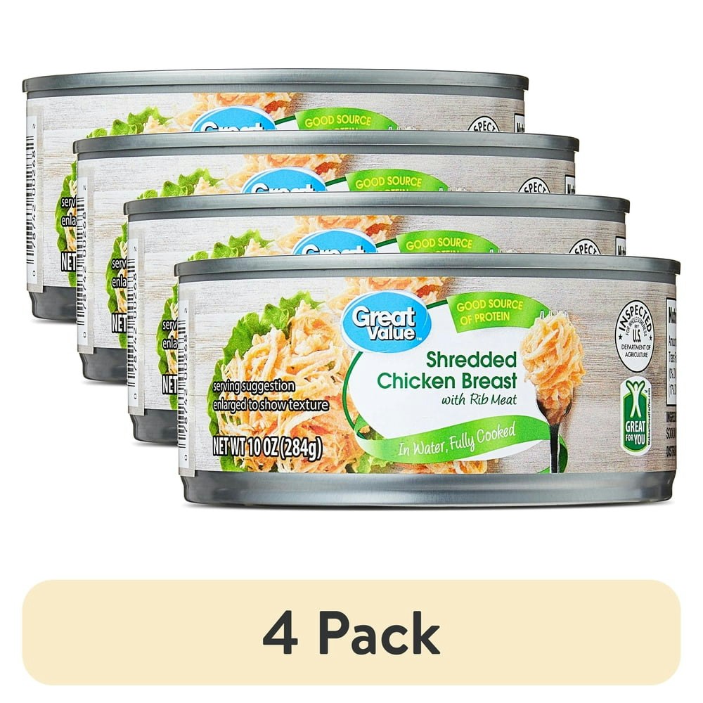 Great Value Shredded Chicken Breast 4-Pack: $11.52