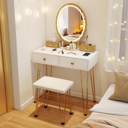 Charmaid Vanity Desk with Mirror, Lights, and Stool: $177.99 Charmaid Vanity Desk with Mirror, Lights, and Stool: $177.99