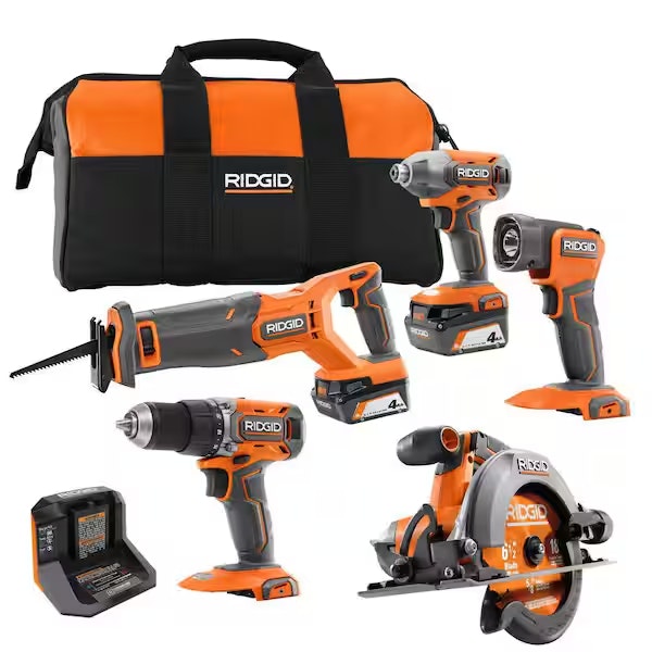 Ridgid 18V Cordless 5-Tool Combo Kit: $289
