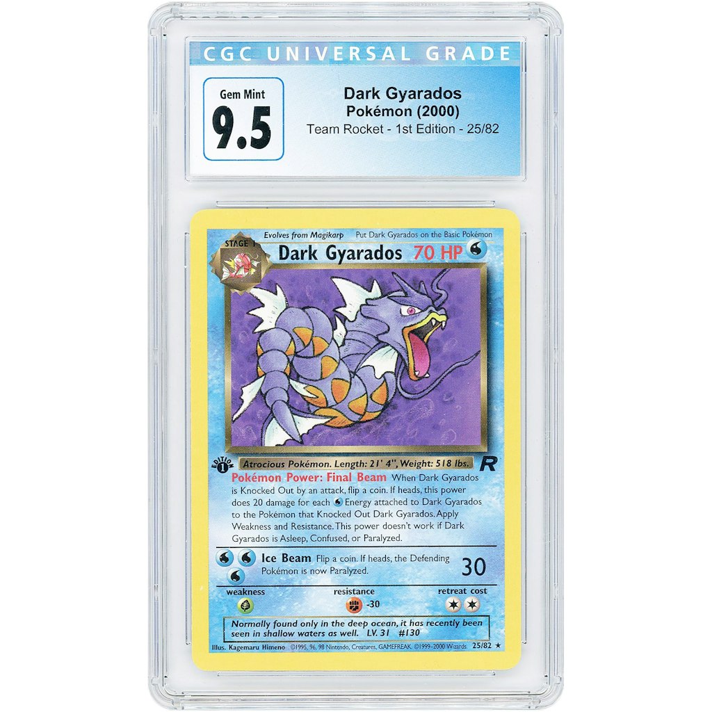 Dark Gyarados 2000 Pokemon Team Rocket Rare #25 CGC 9.5 Card: $249.99 Dark Gyarados 2000 Pokemon Team Rocket Rare #25 CGC 9.5 Card: $249.99