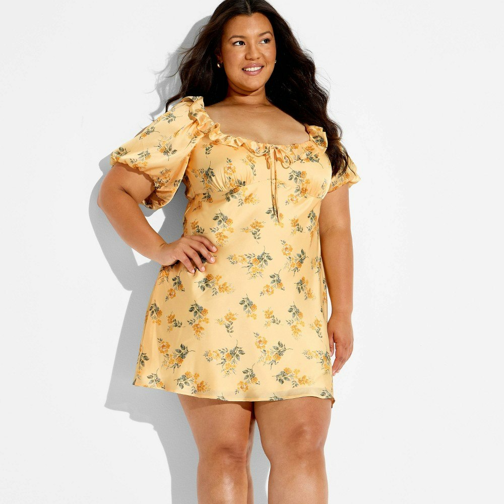 Wild Fable Women's Puff Sleeve Satin Floral Mini Dress 2X: $35 Wild Fable Women's Puff Sleeve Satin Floral Mini Dress 2X: $35