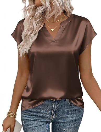 Zeagoo Women's V-Neck Satin Blouse: $12.97