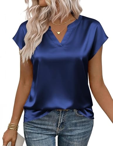 Zeagoo Women's V-Neck Satin Cap Sleeve Blouse: $12.74