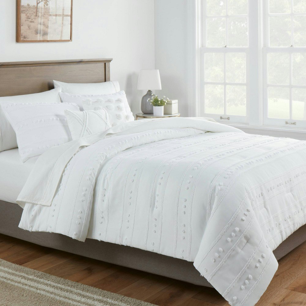 Threshold Clipped Stripe Poms Twin/Twin Extra Long Comforter Bedding Set 4-Pack: $69 Threshold Clipped Stripe Poms Twin/Twin Extra Long Comforter Bedding Set 4-Pack: $69