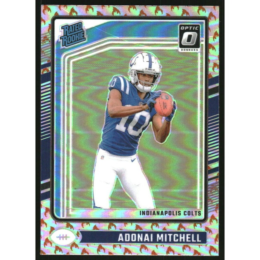 2024 Donruss Optic Fire Adonai Mitchell Rookie Rated Card: $18 2024 Donruss Optic Fire Adonai Mitchell Rookie Rated Card: $18