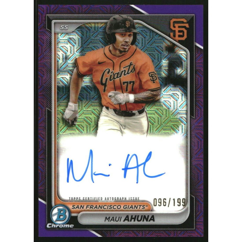 2024 Bowman Chrome Mega Box Maui Ahuna Purple Refractor Autograph Card: $12 2024 Bowman Chrome Mega Box Maui Ahuna Purple Refractor Autograph Card: $12