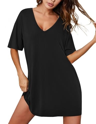 Ekouaer Bamboo Viscose Short Sleeve Sleepshirt: $12.33 Ekouaer Bamboo Viscose Short Sleeve Sleepshirt: $12.33