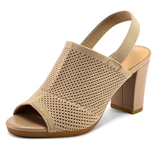 Mysoft Women's Knit Peep Toe Slingback Block Heels: $33.14