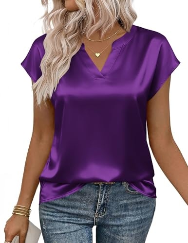 Zeagoo Women's Satin V-Neck Cap Sleeve Blouse: $12.98 Zeagoo Women's Satin V-Neck Cap Sleeve Blouse: $12.98