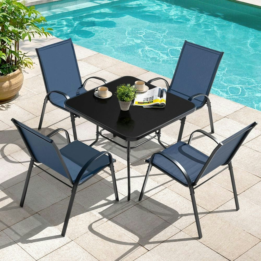 5-Piece Metal and Textilene Square Outdoor Dining Set: $140
