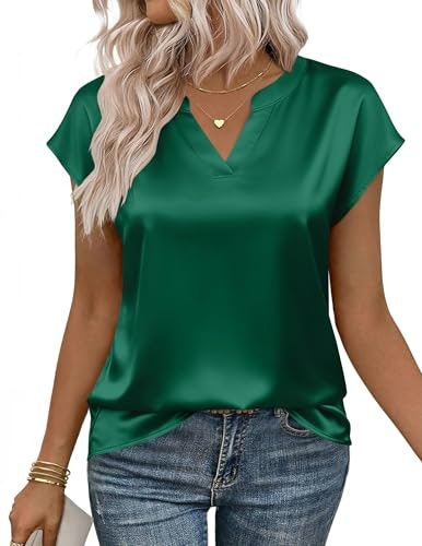 Zeagoo Women's Satin V-Neck Cap Sleeve Blouse: $11.04 Zeagoo Women's Satin V-Neck Cap Sleeve Blouse: $11.04