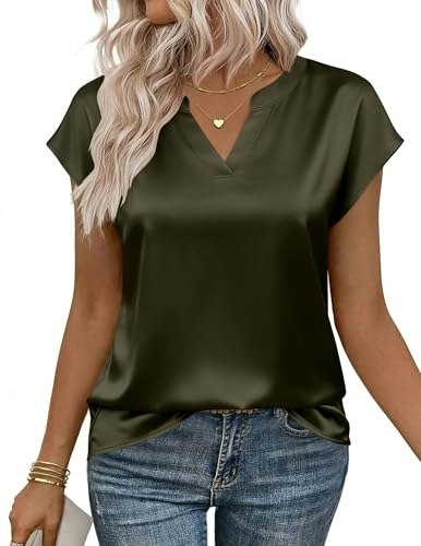 Zeagoo Women's V-Neck Satin Short Sleeve Blouse: $12.98 Zeagoo Women's V-Neck Satin Short Sleeve Blouse: $12.98