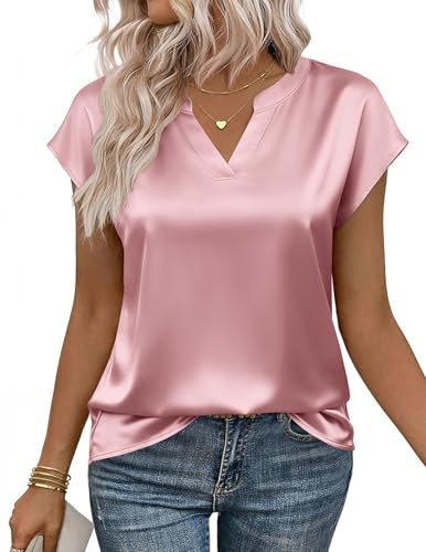 Zeagoo Women's Cap Sleeve Satin V-Neck Blouse: $8.49 Zeagoo Women's Cap Sleeve Satin V-Neck Blouse: $8.49