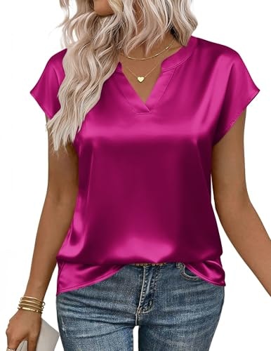 Zeagoo Women's Satin V-Neck Short Sleeve Blouse: $12.99